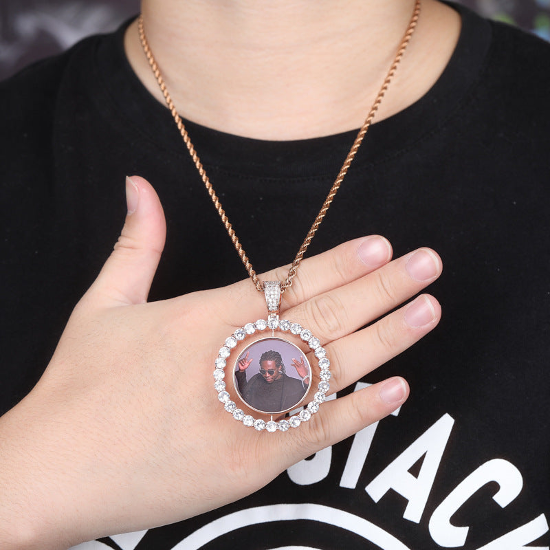 Custom Rotating Photo Pendant with CZ Stones