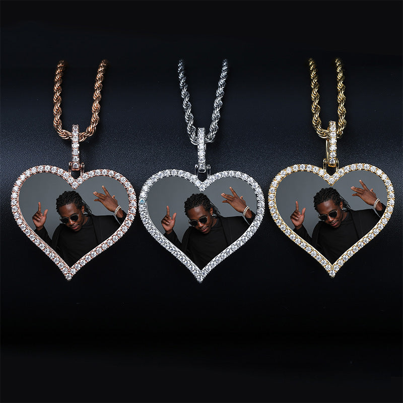 Custom Heart Shaped Photo Pendant with CZ Stones