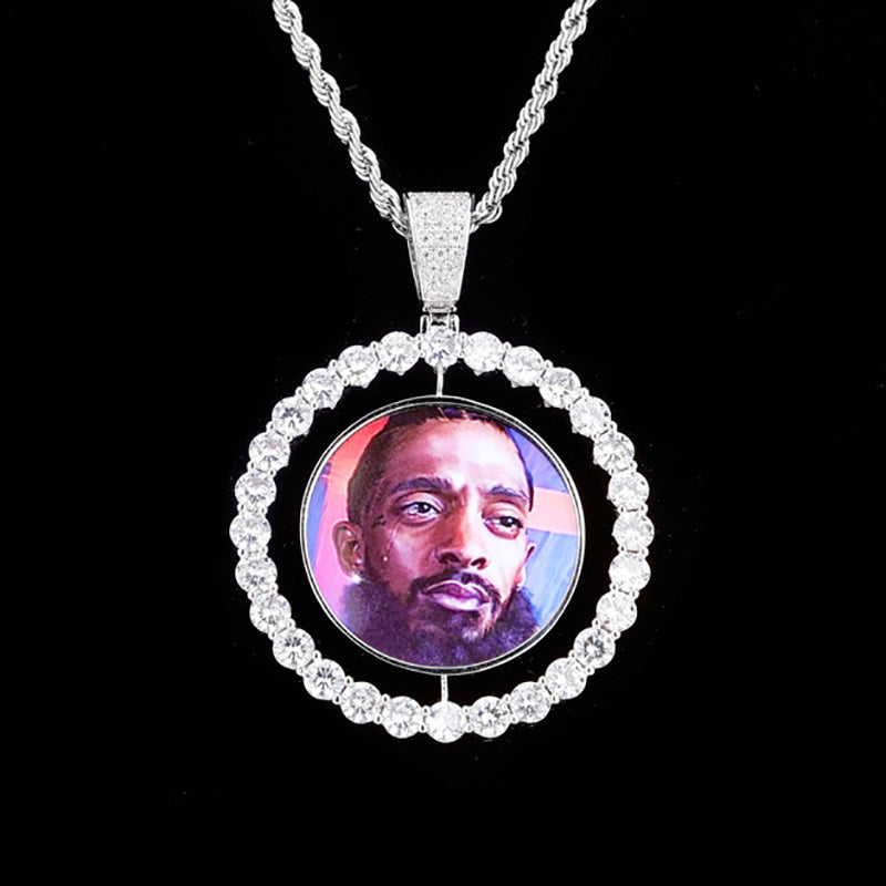 Custom Rotating Photo Pendant with CZ Stones