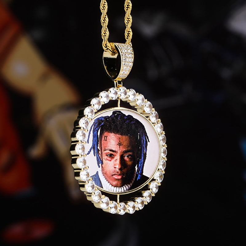 Custom Rotating Photo Pendant with CZ Stones