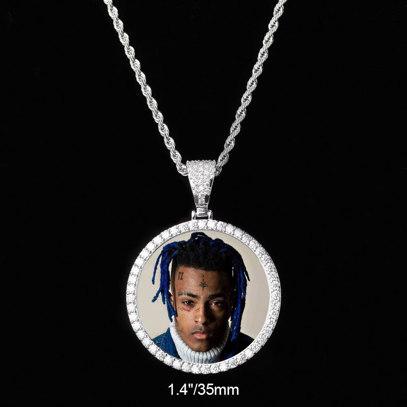 Custom Circle Photo Pendant in Gold with CZ Stones