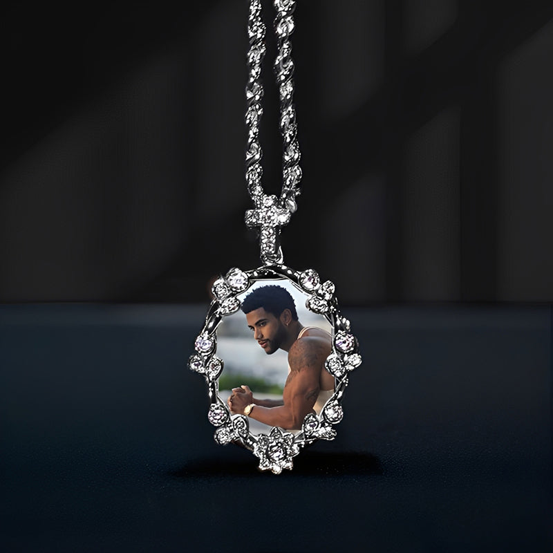Cross Buckle Customized Photo Pendant with CZ Stones