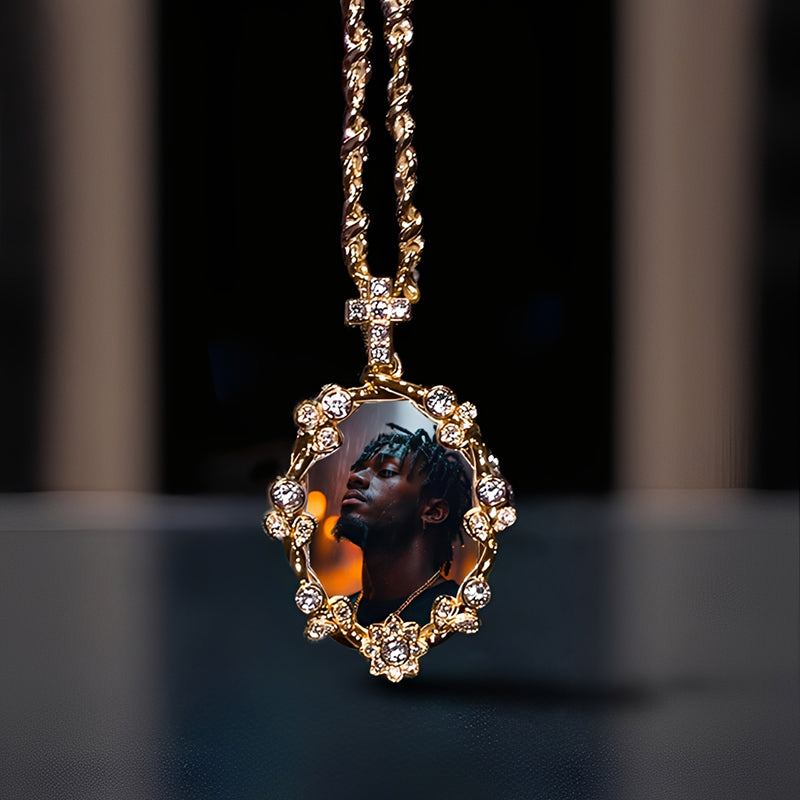 Cross Buckle Customized Photo Pendant with CZ Stones