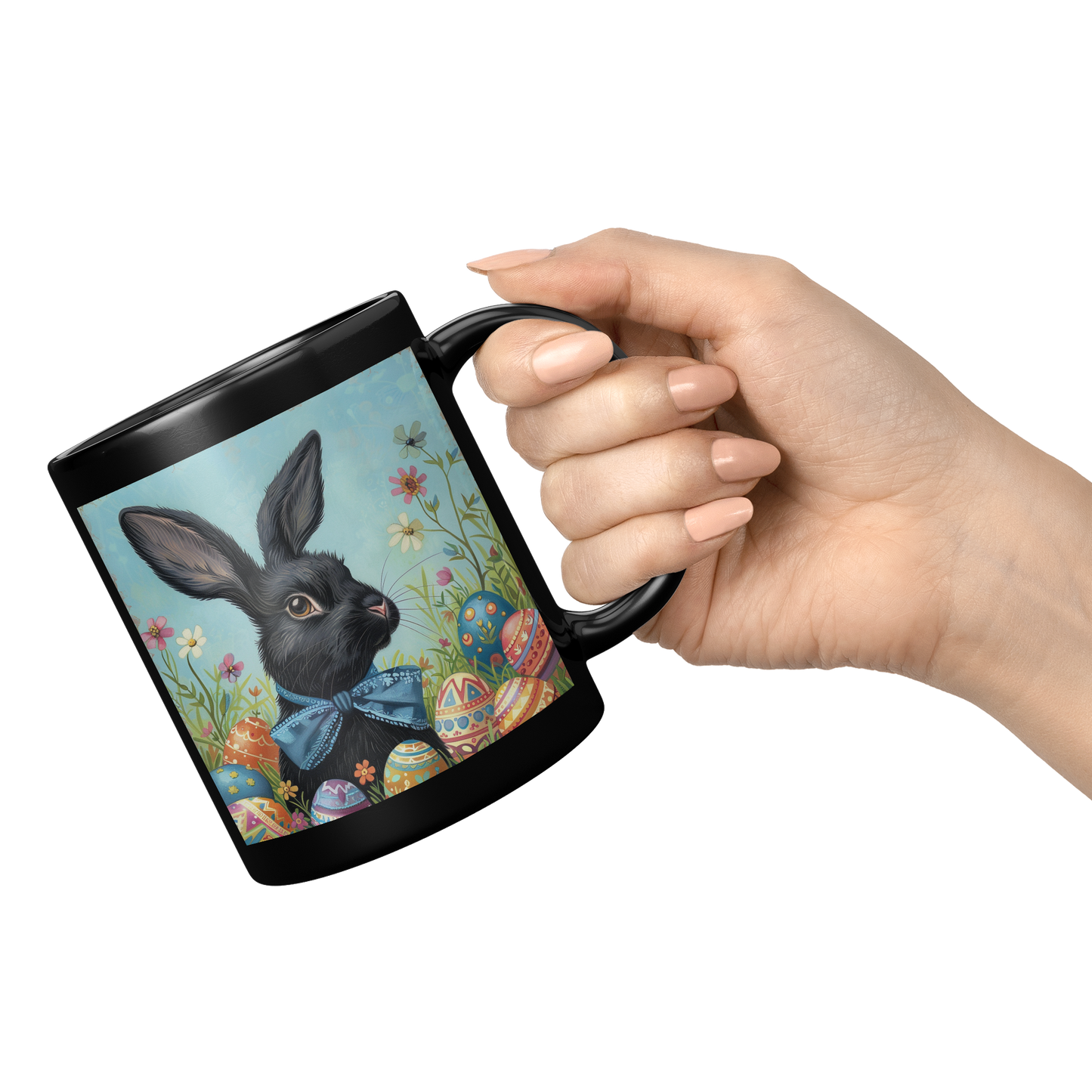 Black_Bunny_with_Blue_Bow_MugBlack_11oz_Black_RH_Model_Mockup.png