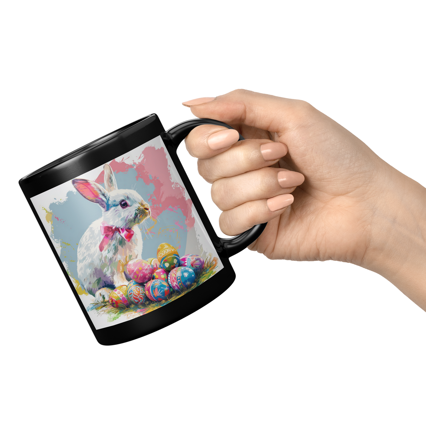 Ears_Up_bunny_with_Pink_Bow_Mug_Black_11oz_Black_RH_Model_Mockup.png