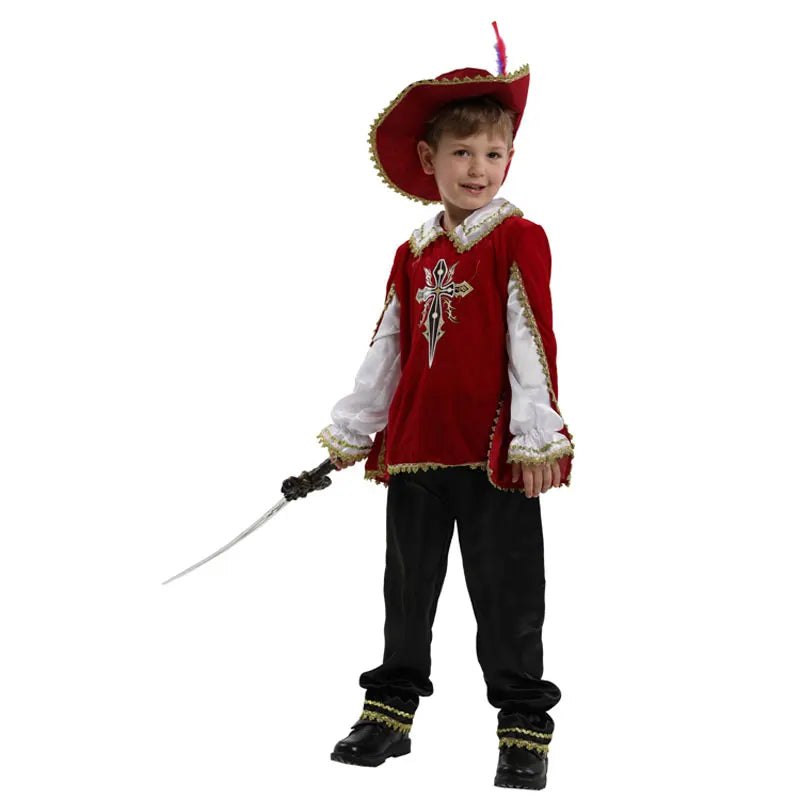 Red Medieval Musketeer Crusades Knight Warrior Costume for Boys