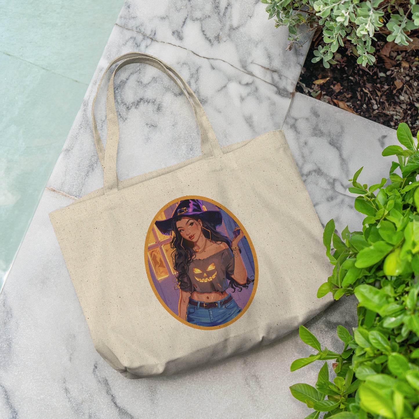 Glowing Jack O' Lantern Cotton Tote (18 x 15)