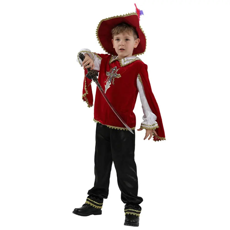 Red Medieval Musketeer Crusades Knight Warrior Costume for Boys