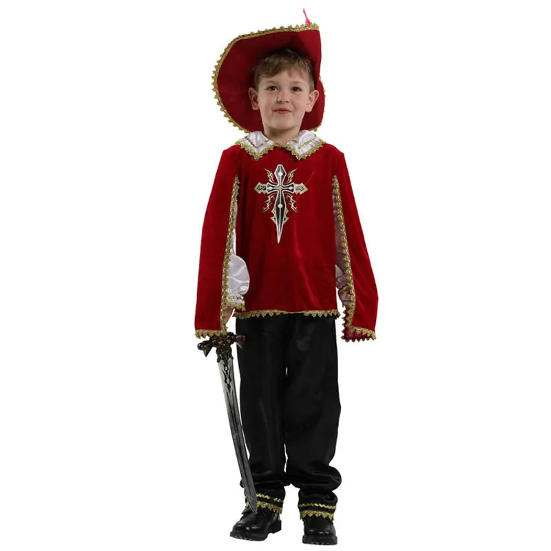 Red Medieval Musketeer Crusades Knight Warrior Costume for Boys