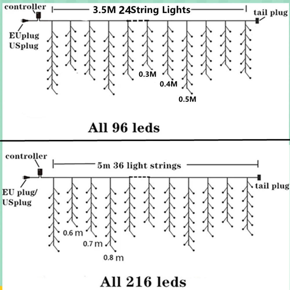 Outdoor LED Curtain Icicle String Light Street Garland