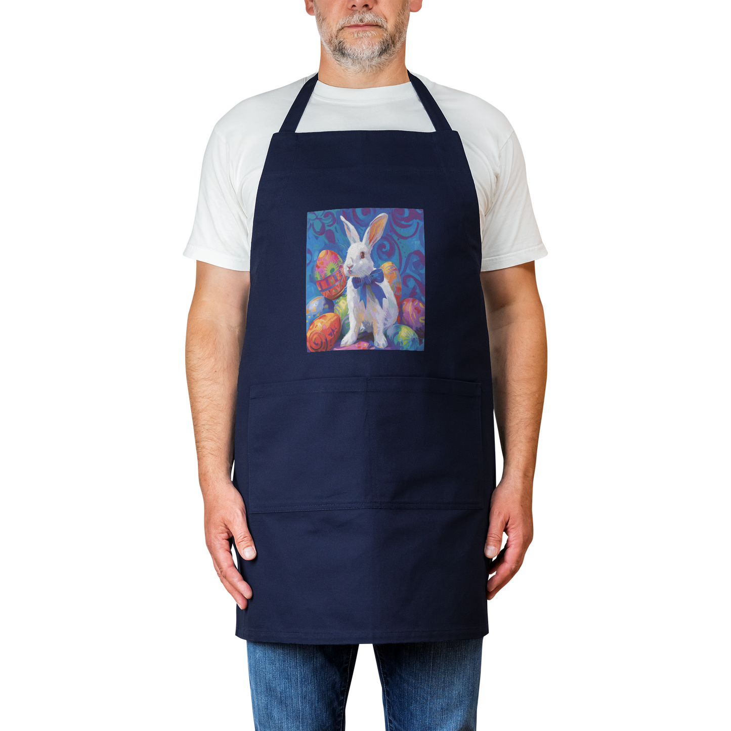 Rabbit_with_Bow_and_Eggs_Apron_Navy_Model_Mockup.png