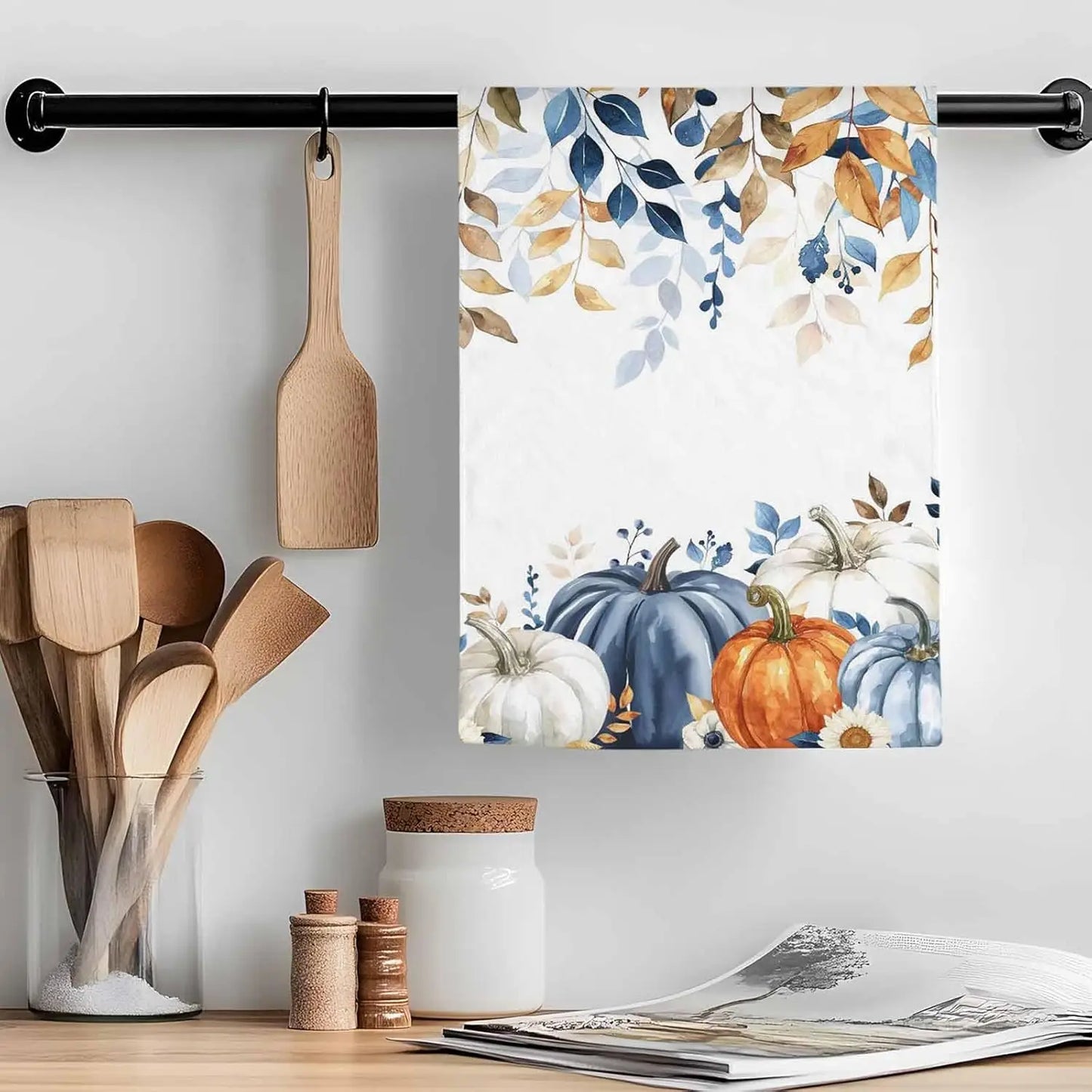 Fall Thanksgiving Eucalyptus Leaf Kitchen Towels