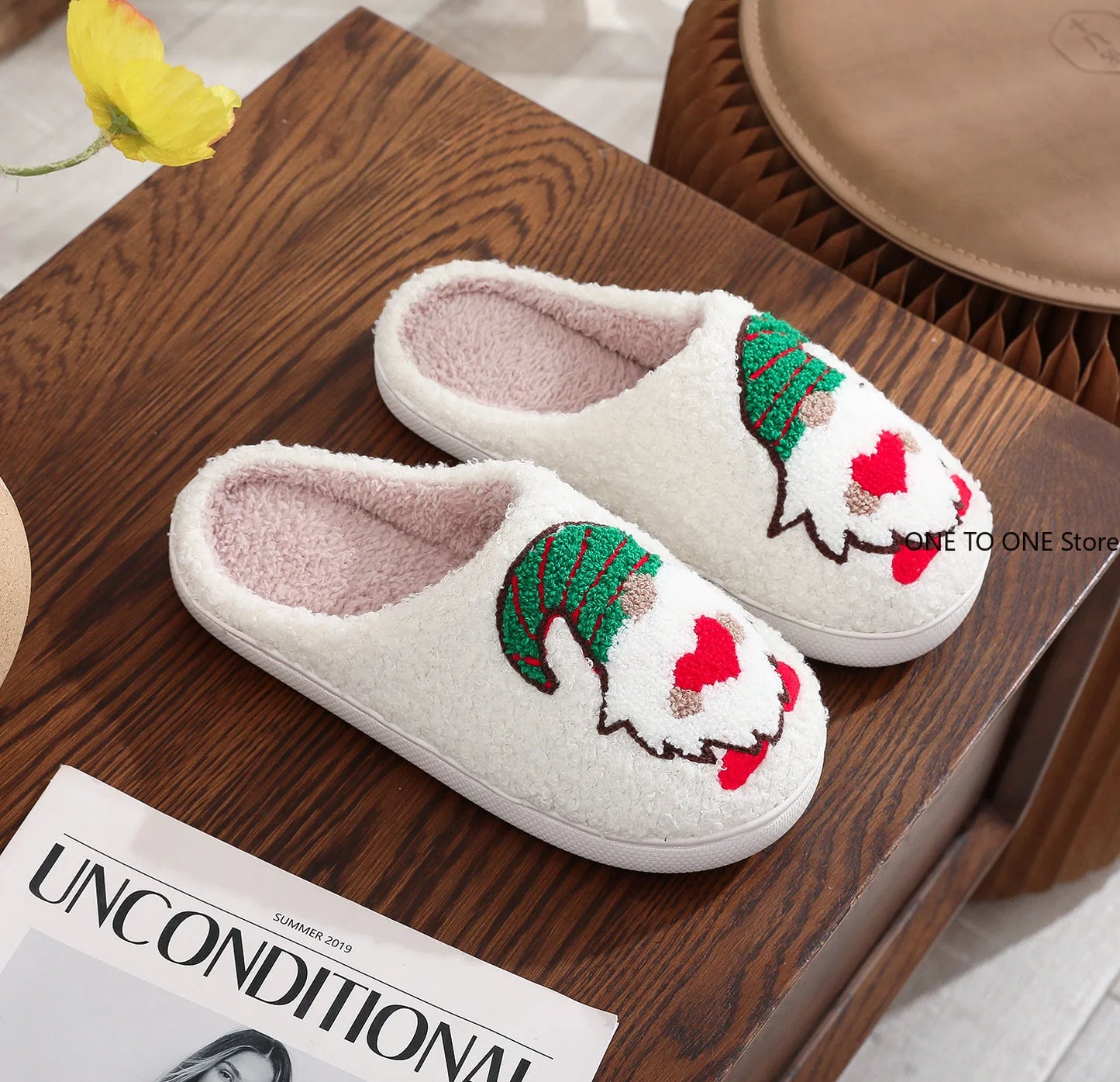 Christmas Grinch Cotton Slippers Men Women Home Woolen Slippers Comfortable Plush Lined Slip on Shoes Women's Warm Winter Shoes