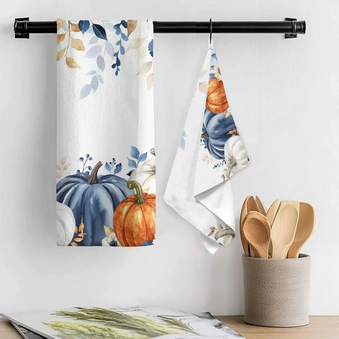 Fall Thanksgiving Eucalyptus Leaf Kitchen Towels