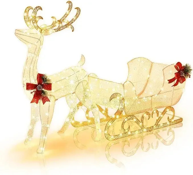 6 FT Christmas Lighted Reindeer & Santa’s Sleigh