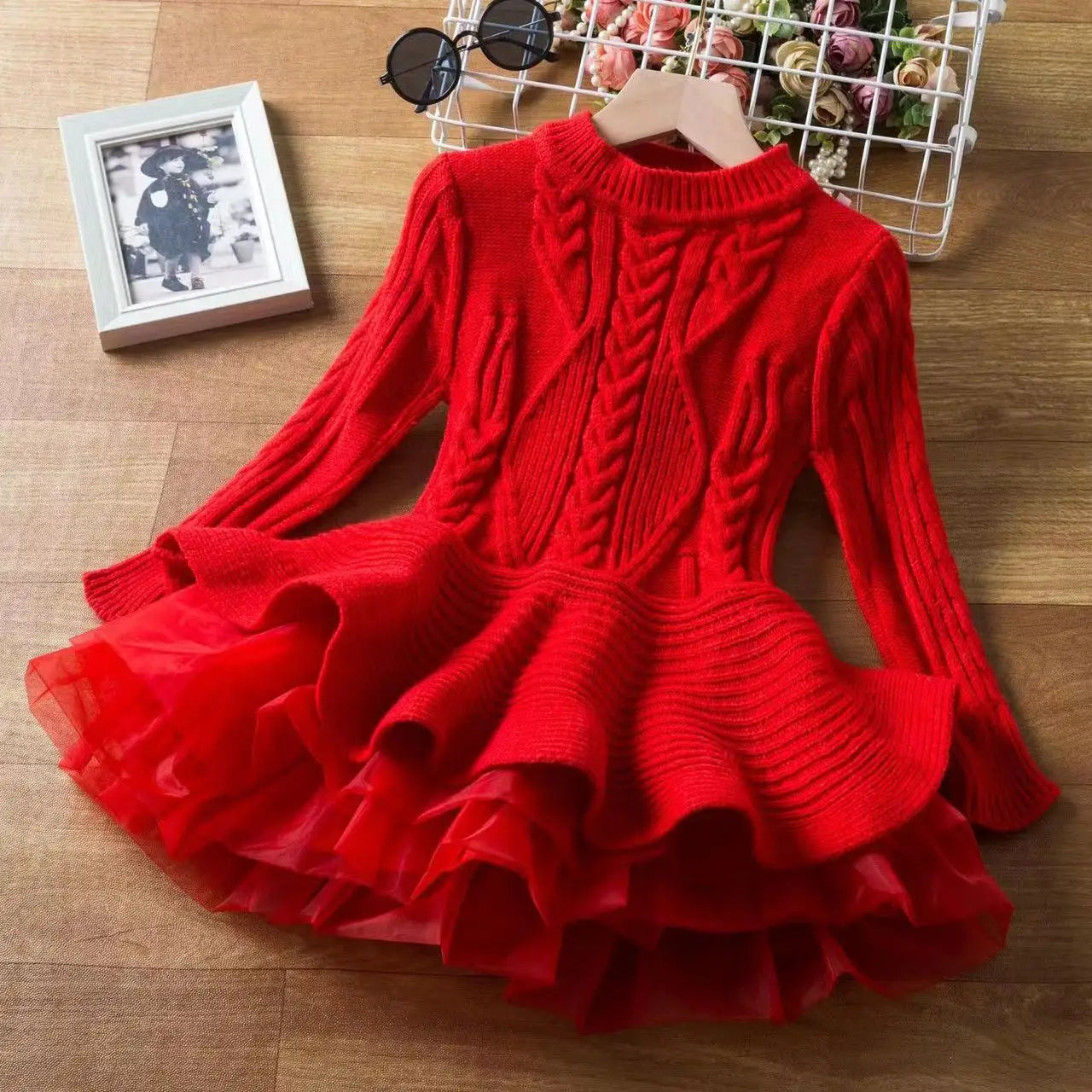 Long Sleeve Girls Winter Knitted Sweater Dress
