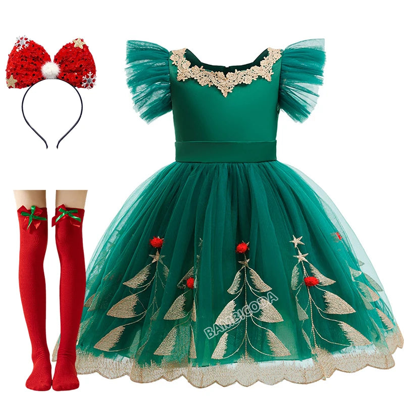 Green Christmas Tree Dress For Girls