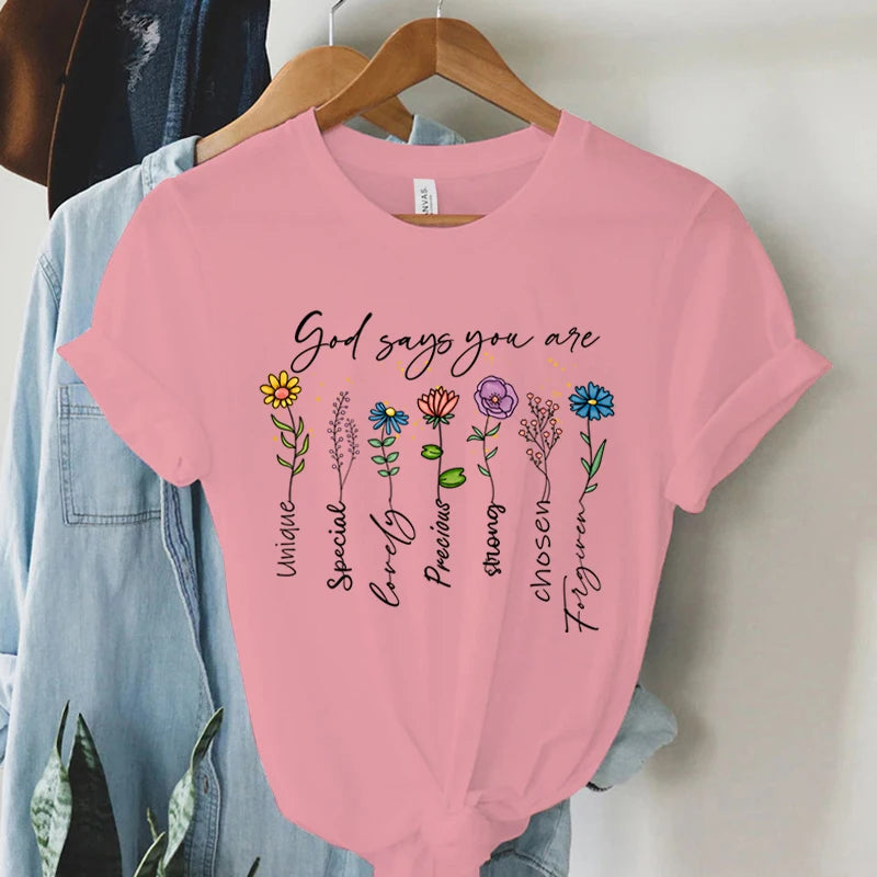 "God Says You Are Unique" Print T-Shirt