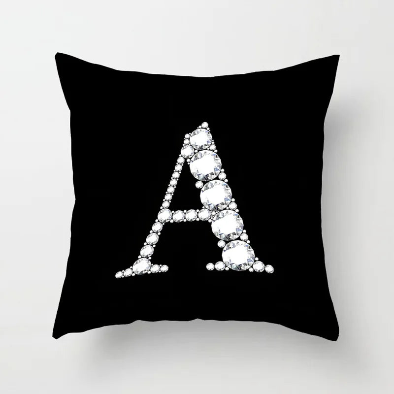 Crystal Diamond Printed Alphabet 18x18 Polyester Cushion Pillow Cover