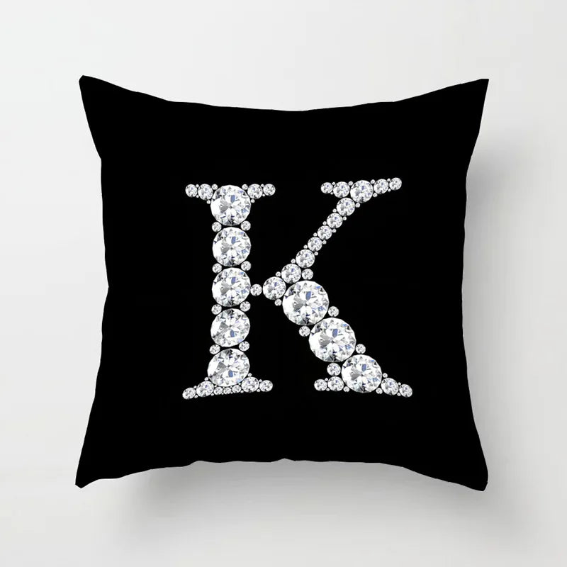 Crystal Diamond Printed Alphabet 18x18 Polyester Cushion Pillow Cover
