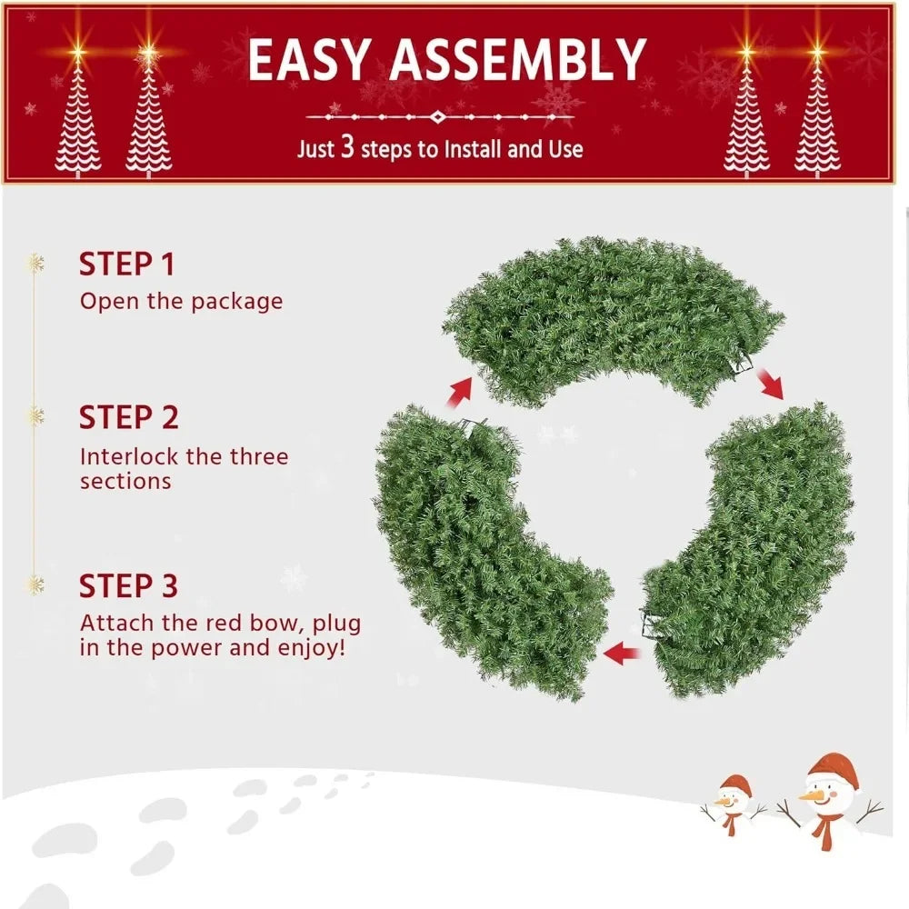 Artificial Christmas Wreath with 300 LED Lights (30, 48 or 60 Inches)