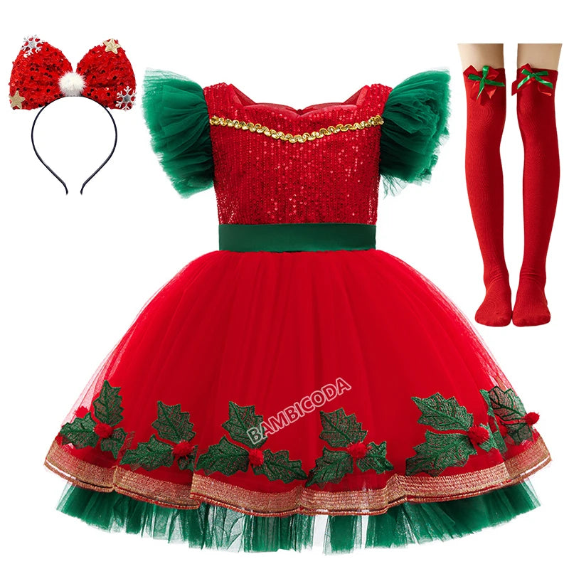 Green Christmas Tree Dress For Girls