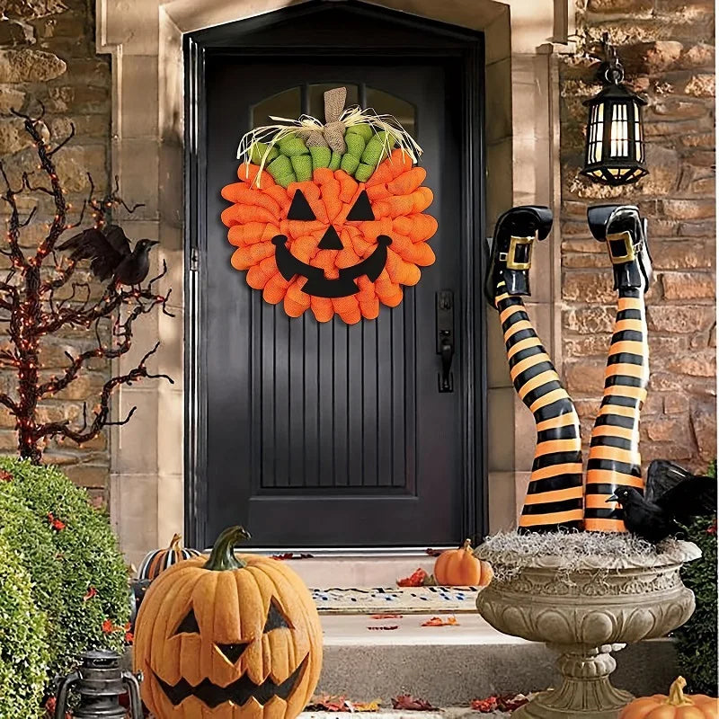 Pumpkin Burlap Door Wreath