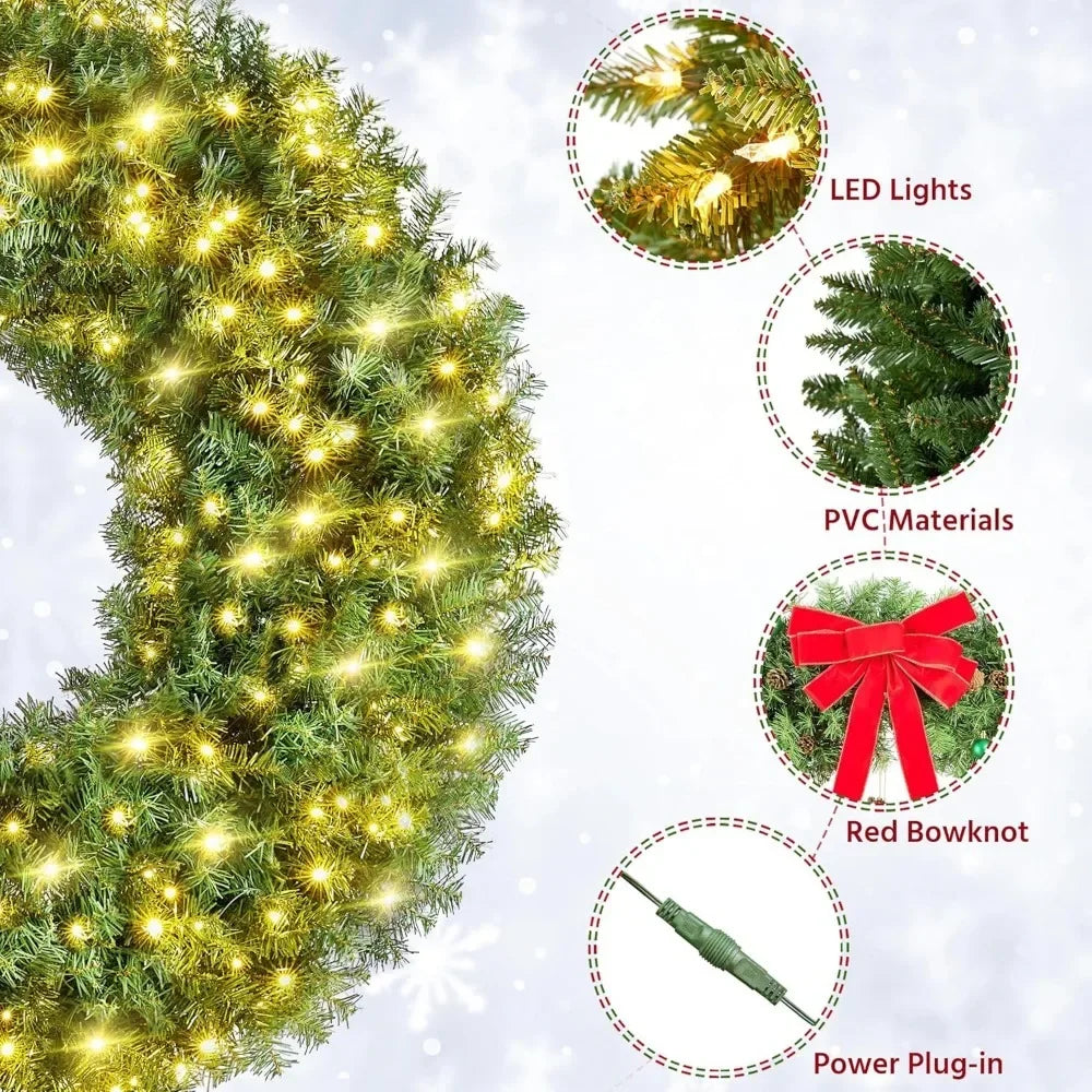 Artificial Christmas Wreath with 300 LED Lights (30, 48 or 60 Inches)