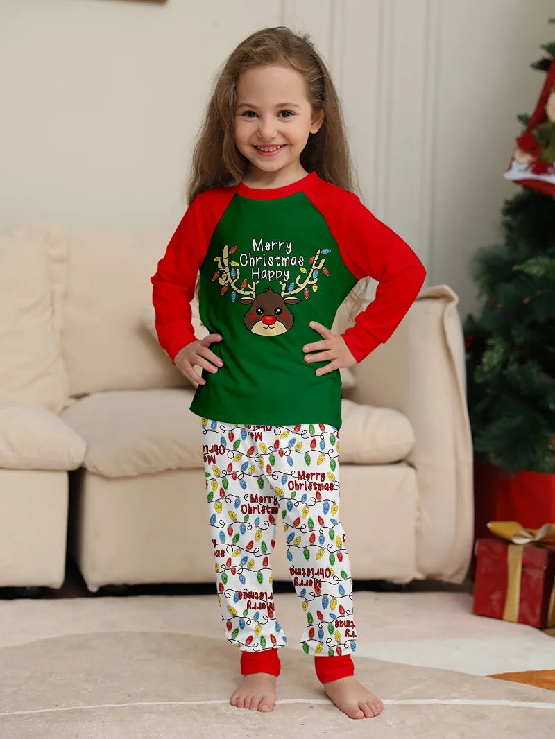"Merry Christmas" Deer & Lights Matching Family Pajama Sets