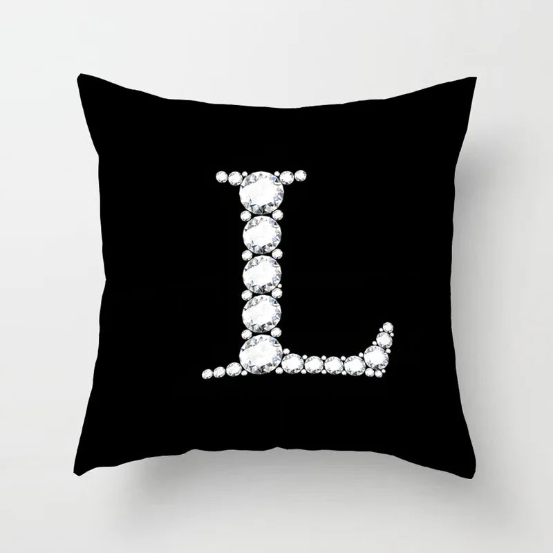 Crystal Diamond Printed Alphabet 18x18 Polyester Cushion Pillow Cover