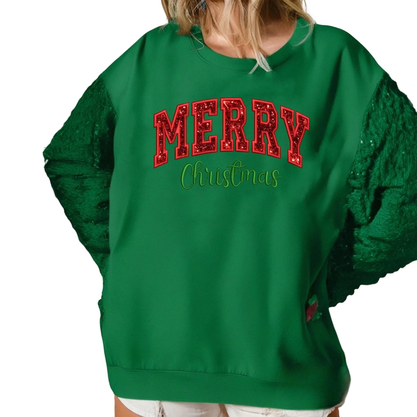 Sequins and Embroidery Pullover Sweatshirt