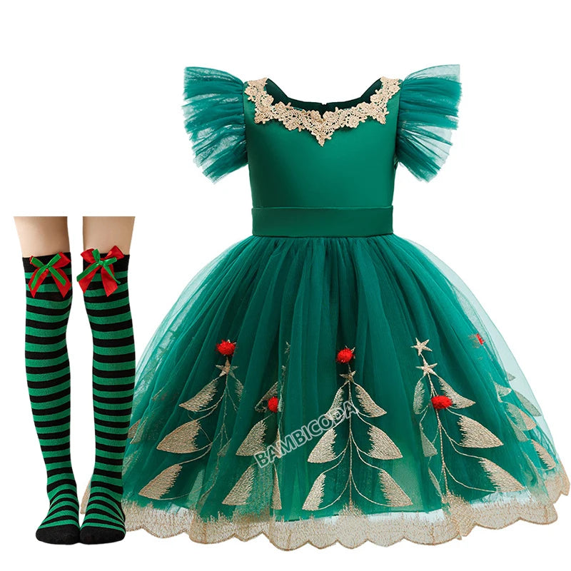 Green Christmas Tree Dress For Girls