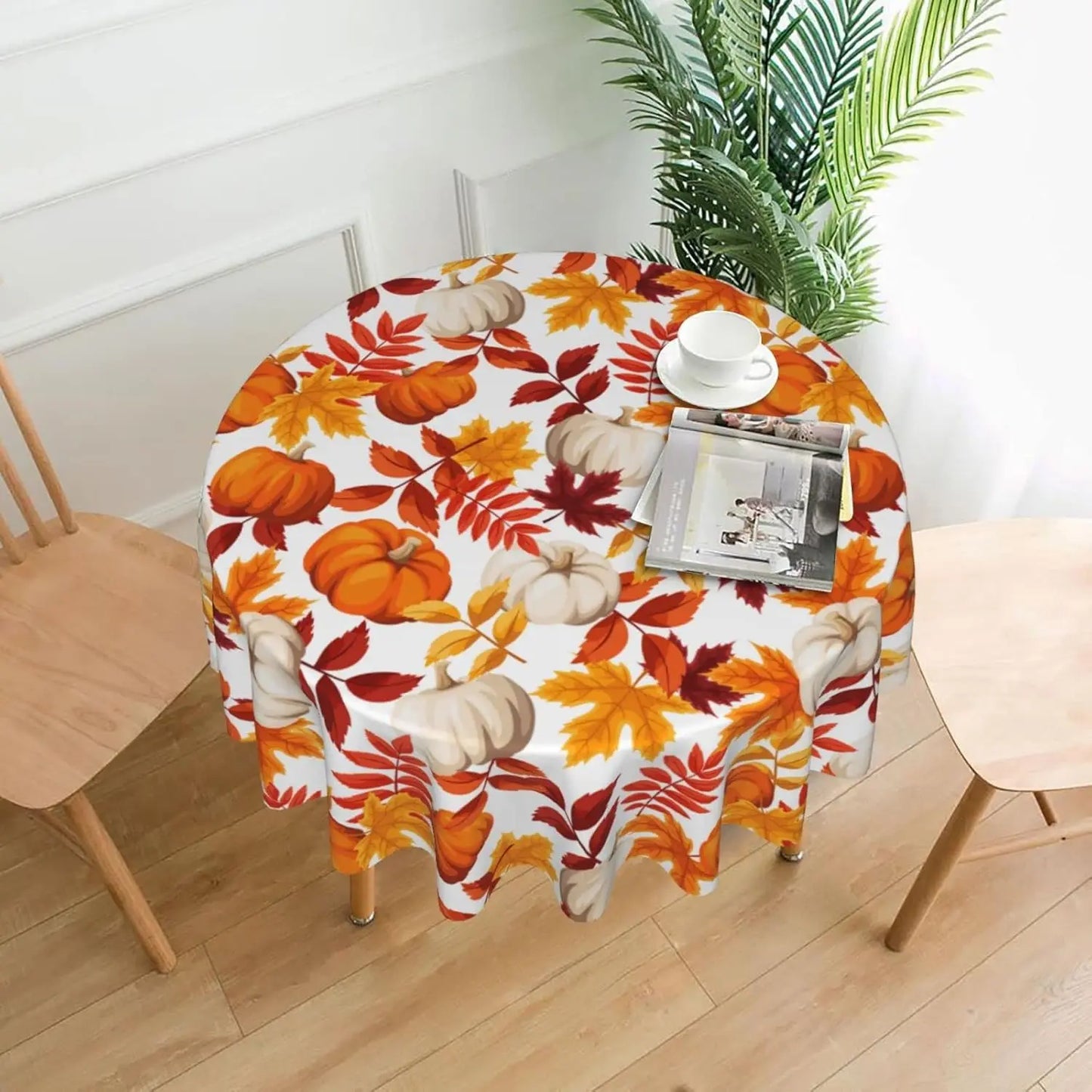 Pumpkin Fallen Leaves Maple Leaf Print Decorative Table Cloth