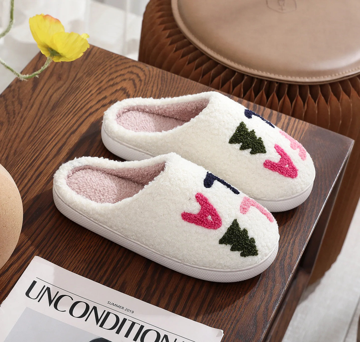 Christmas Grinch Cotton Slippers Men Women Home Woolen Slippers Comfortable Plush Lined Slip on Shoes Women's Warm Winter Shoes