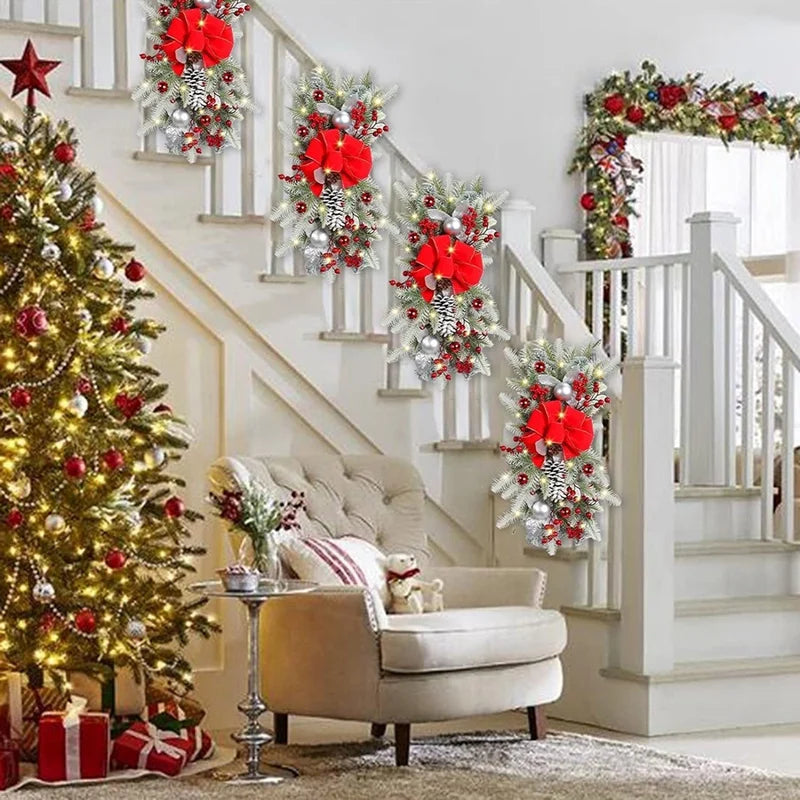 Cordless Prelit Stairway Swag Wreaths