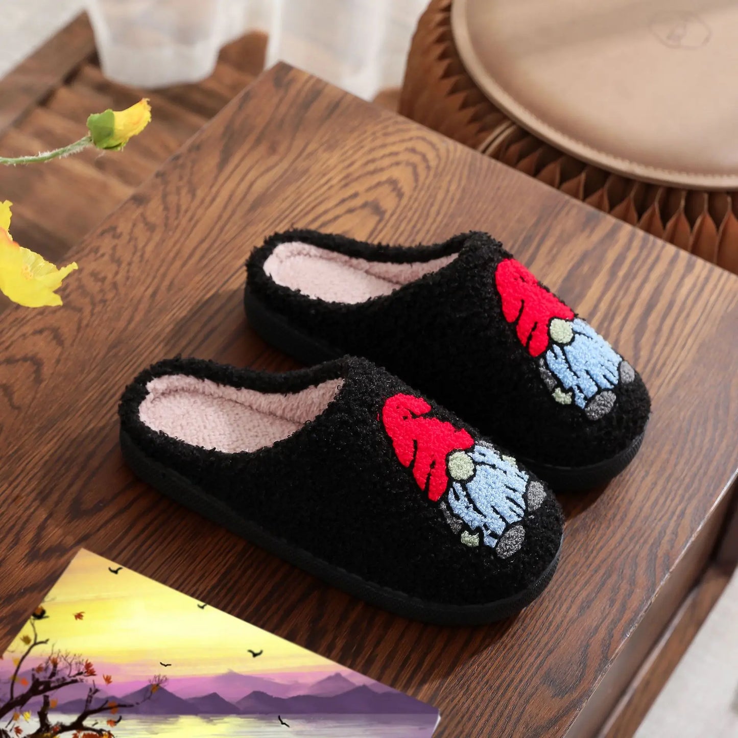 Christmas Grinch Cotton Slippers Men Women Home Woolen Slippers Comfortable Plush Lined Slip on Shoes Women's Warm Winter Shoes