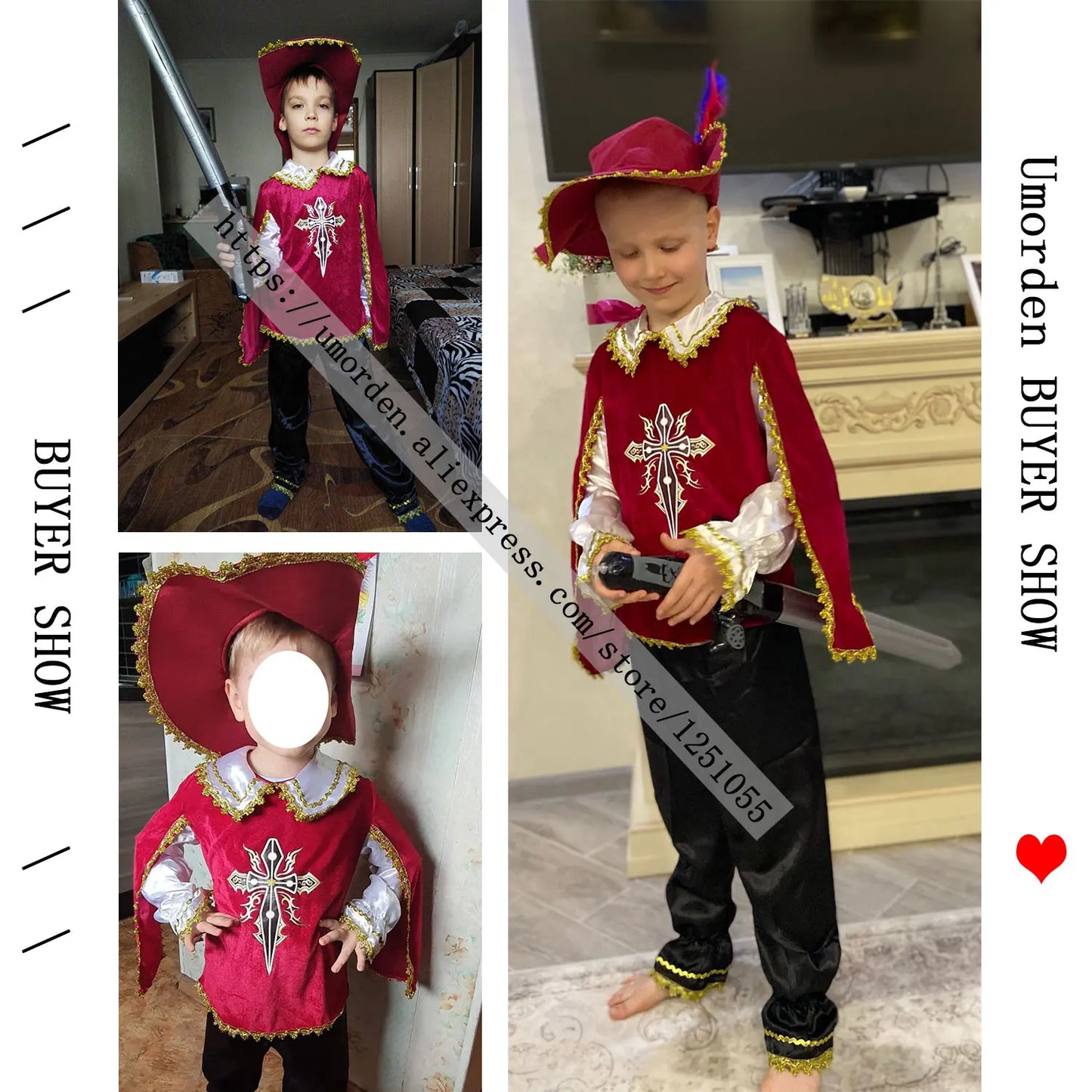 Red Medieval Musketeer Crusades Knight Warrior Costume for Boys