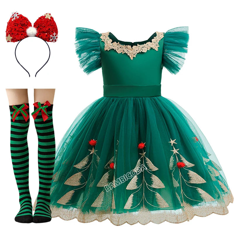 Green Christmas Tree Dress For Girls