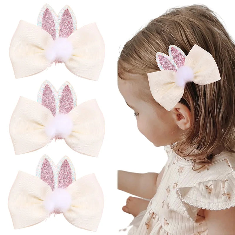 2Pcs Cute Bunny Ears Hair Bow Clip for Little Girls