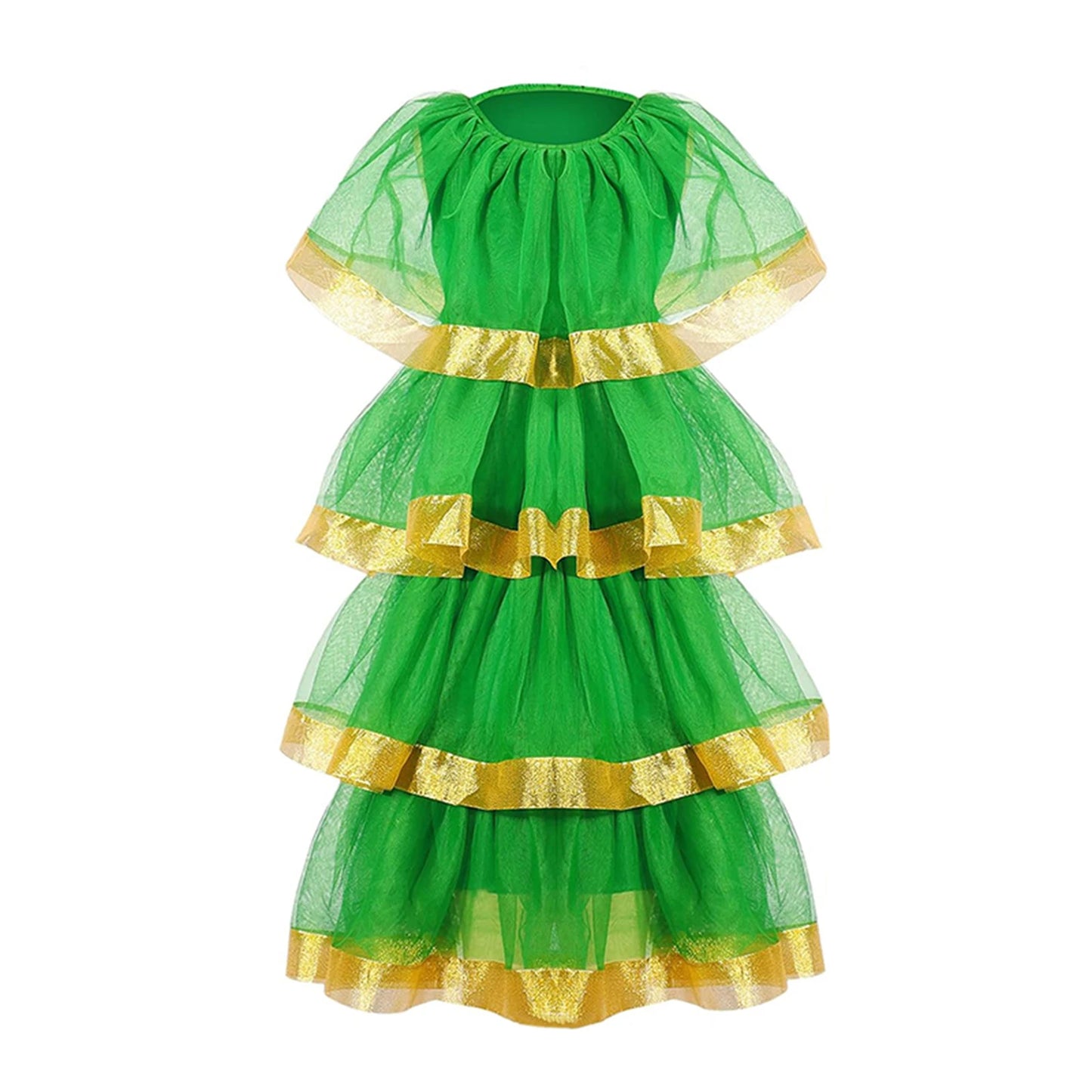 Green Tulle Layered Ruffles Christmas Tree Dress