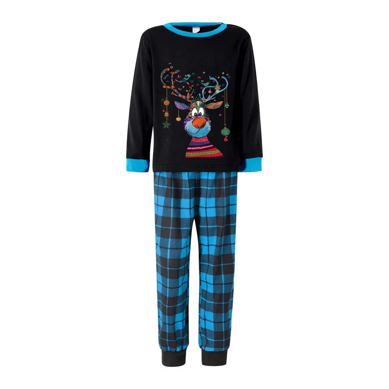 Reindeer Plaid Print Holiday Pajamas for Family