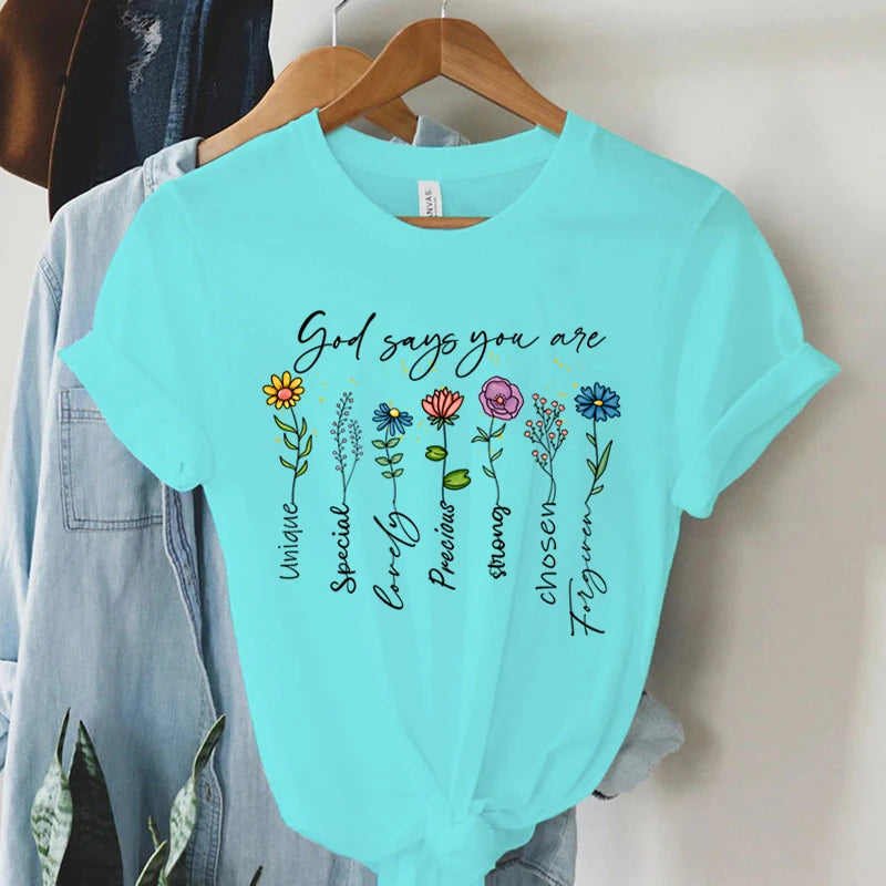 "God Says You Are Unique" Print T-Shirt