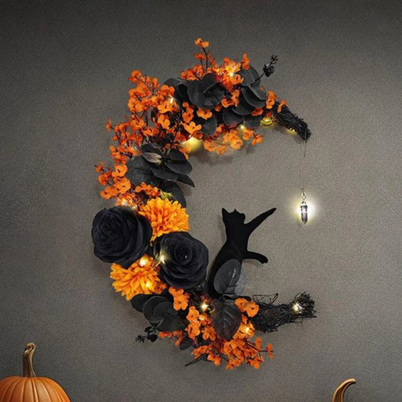 Halloween Moon Shaped Door Wreaths