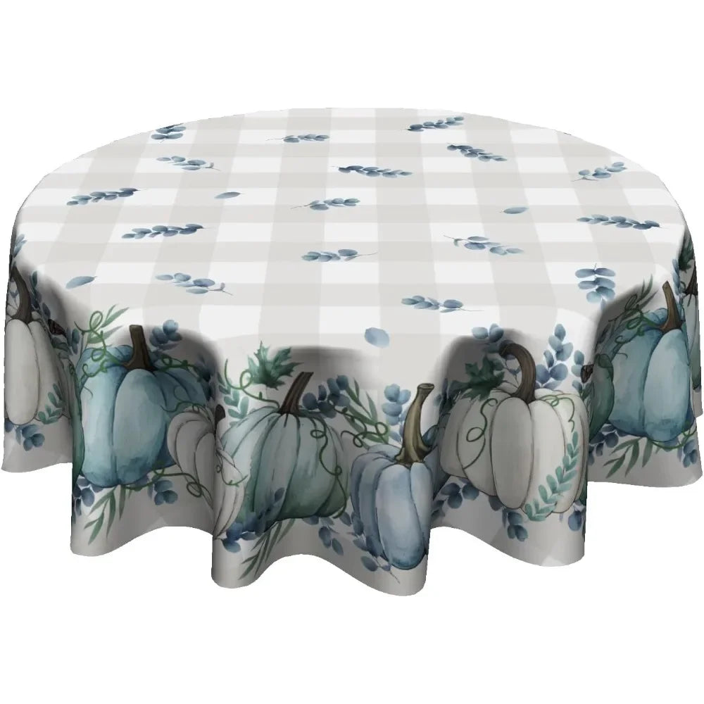 Autumn Blue Pumpkin Round Tablecloth