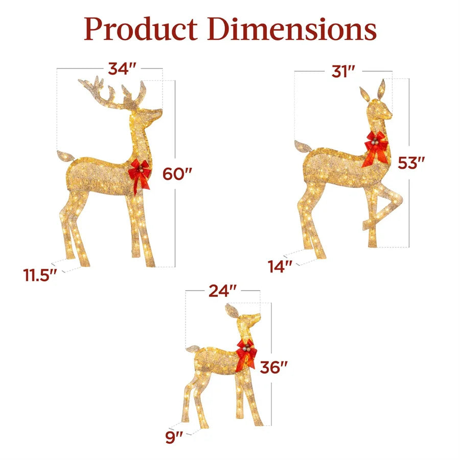 3 Piece Lighted Reindeer Family Set with Sleigh or without