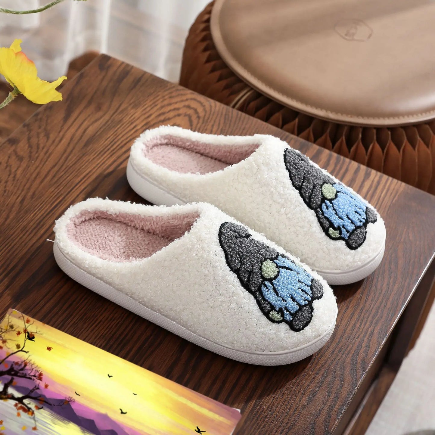 Christmas Grinch Cotton Slippers Men Women Home Woolen Slippers Comfortable Plush Lined Slip on Shoes Women's Warm Winter Shoes