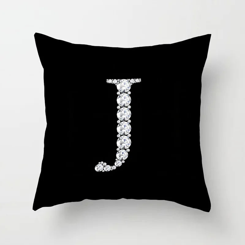Crystal Diamond Printed Alphabet 18x18 Polyester Cushion Pillow Cover