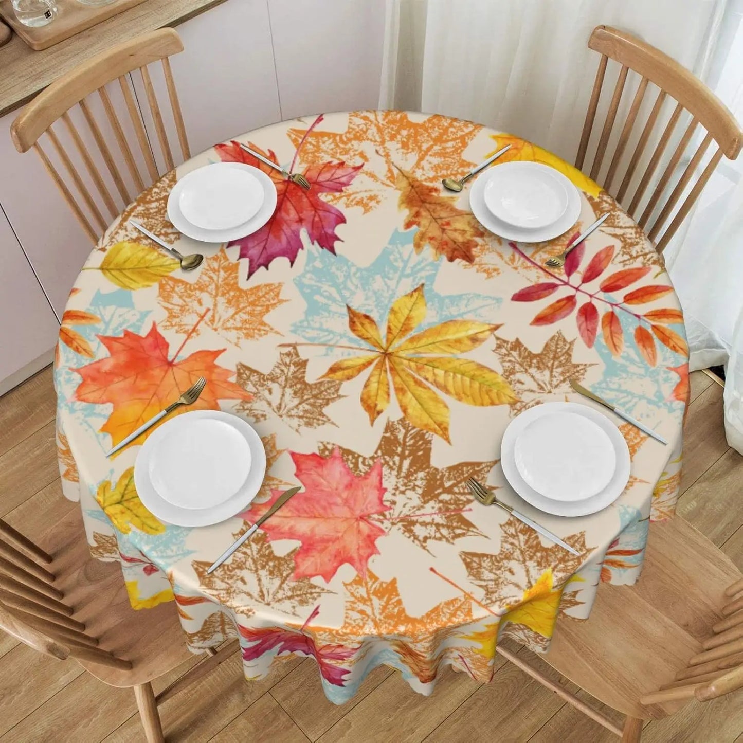 Fall Autumn Pumpkin and Leaf Harvest Round Tablecloth