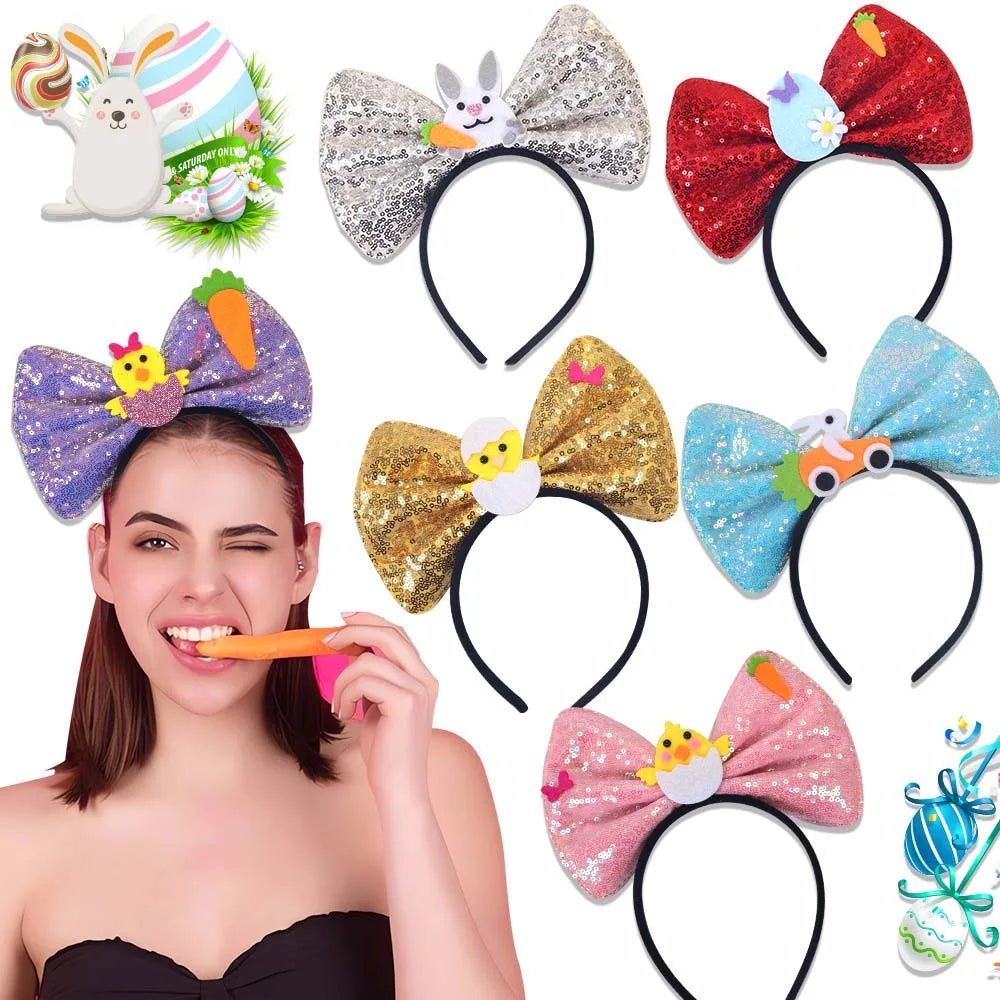Funny Felt & Sequin Easter Large Bow Headband ππ°β¨