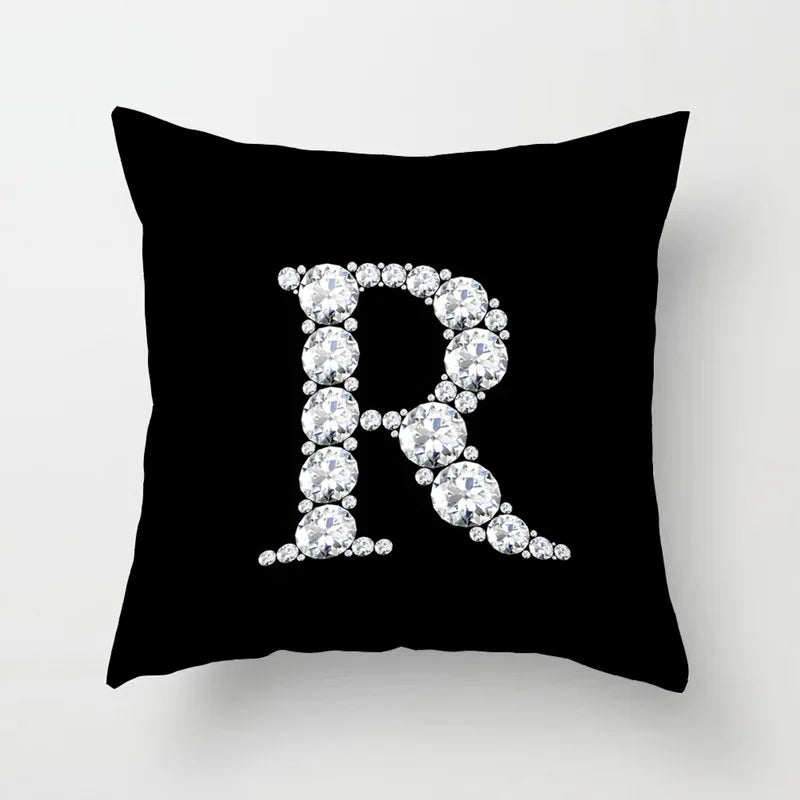 Crystal Diamond Printed Alphabet 18x18 Polyester Cushion Pillow Cover